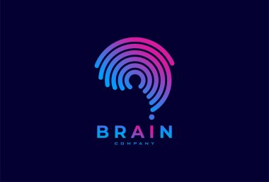 Beyin Logosu, çizgi stili modern beyin logosu, düz tasarım logo şablonu, vektör illüstrasyonu