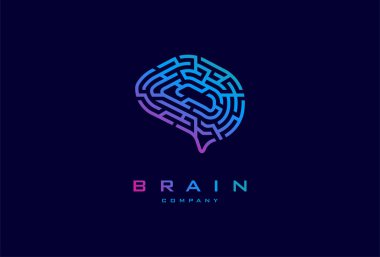 Beyin Logosu, modern beyin logosu, teknoloji ve şirket logoları için kullanılabilir, düz tasarım logo şablonu, vektör çizimi
