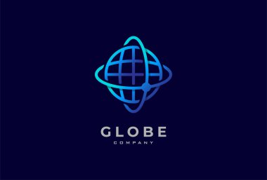 Globe Logo Tasarımı, dünya küresel logo şablonu, vektör illüstrasyonu