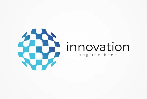 Teknoloji Logosu Tasarım İlhamı, Bağlı Noktalı Mavi Küre, İş ve Teknoloji Logoları Kullanılabilir, Düz Vektör Logosu Element Şablonu