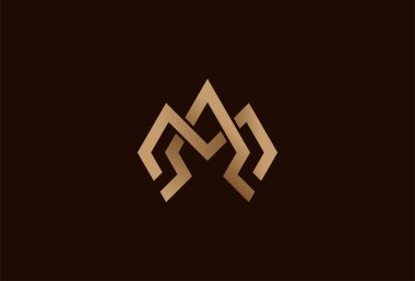 İlk AM ya da MA logosu, A ve M harflerinin altın renginde birleşimi, marka ve iş logoları için kullanılabilir, düz tasarım logo şablonu, vektör ilülasyonu