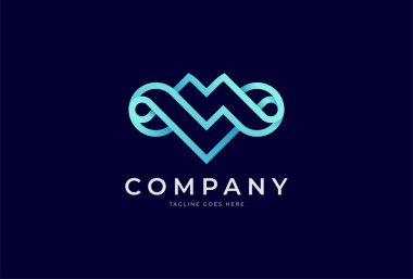 İlk MV veya VM Sonsuz Logo Tasarımı. Sonsuzluk kombinasyonlu MV harfi. Teknoloji ve şirket logoları için kullanılabilir. vektör illüstrasyonu