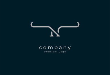 Baş harfi N kornası logosu. N minimalist harfi boynuz tasarımı logo ilhamı, vektör illüstrasyonu