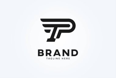 Baş TP ya da PT logosu. P ve T harflerinin bir kanat oluşturan monogram logo tasarımı kombinasyonu. vektör illüstrasyonu