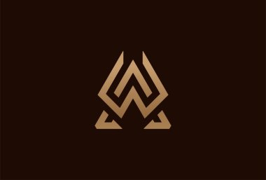 İlk WA veya AW logosu. Altın rengi W ve A harflerinin monogram logo tasarımı kombinasyonu. Marka ve iş logoları için kullanılabilir. düz tasarım logo şablonu elemanı. vektör illüstrasyonu