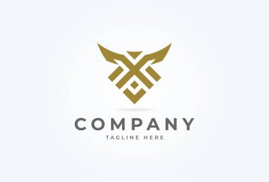 X-Eagle logosu. X harfi kombinasyonlu modern kartal. Düz tasarım logo şablonu. vektör illüstrasyonu