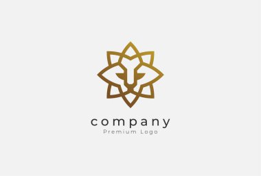 Lion Head Logo Design, lion head and star combination with gold colour, vector illustration clipart