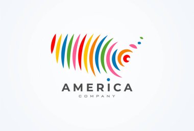 ABD Harita Logosu. Renkli çizgili modern Amerika logosu. ABD haritası logo şablonu. vektör illüstrasyonu