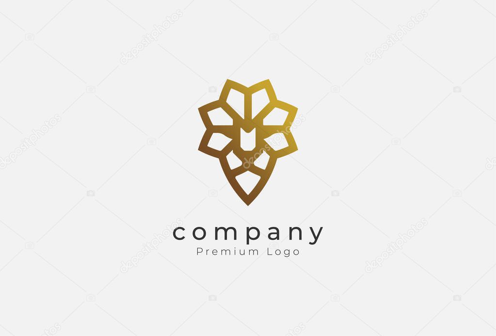 Lion Head Logo Design, minimal lion head with gold colour, vector illustration