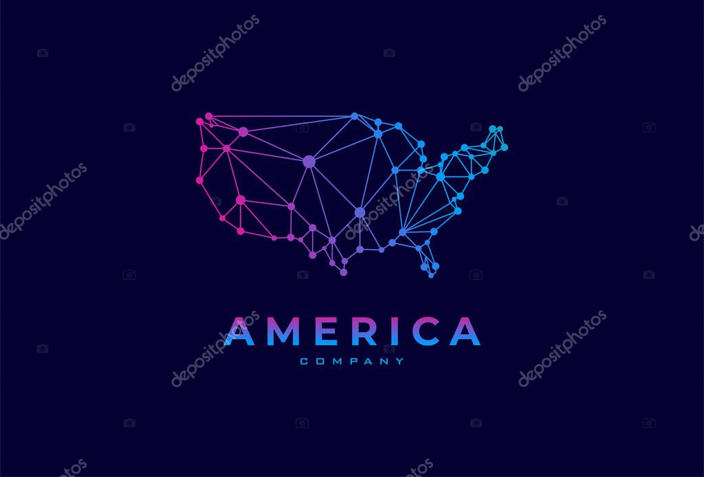 USA Map Logo, modern America logo with technology style, usable for technology and company logos