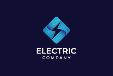 Gradient mavi kare vektör illüstrasyonlu elektrik gök gürültüsü logosu tasarımı