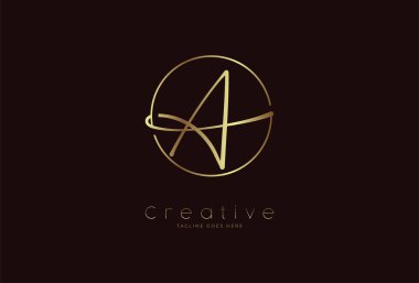 Baş harfleri A logosu. A harfi altın renginde daire şeklinde çizilmiş. İş için kullanılabilir. Kişisel ve şirket logoları. vektör illüstrasyonu
