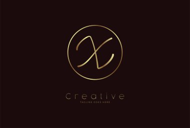 Baş harfleri X Logosu. X harfini altın rengi ile daire içine aldım. İş için kullanılabilir. Kişisel ve şirket logoları. vektör illüstrasyonu
