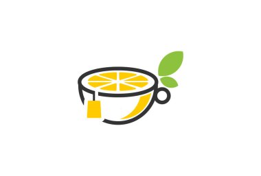 Limon çayı ikonu logosu. Marka, iş ve şirket logoları için kullanılabilir. Düz tasarım logo şablonu. vektör illüstrasyonu