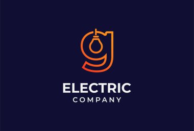 Elektrik logosu. İçinde ampul olan soyut G harfi, elektrik tasarım logosu şablonu, vektör illüstrasyonu