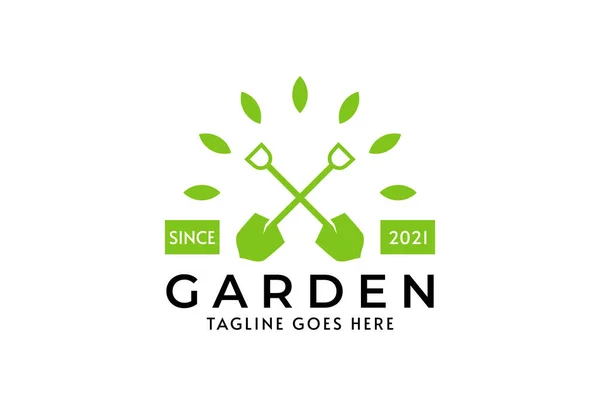 Kürek logosu tasarımı, basit yeşil kürek logosu ilhamı, bahçe ve iş logosu tasarımı için kullanılabilir, düz tasarım logo şablonu, vektör ilülasyonu