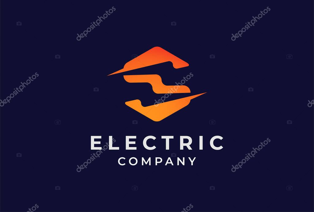 Thunder Logo, modern initial letter S, hexagonal and lightning bolt combination, usable for electric and energy related company, design logo template, vector illustration