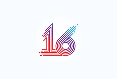 Soyut 16 Numara Logosu, 16 numara monogram tarzı, yıldönümü, iş ve teknoloji logoları, düz tasarım logo şablonu, vektör çizimi için kullanılabilir