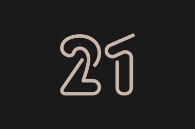21 numaralı logo, 21 numaralı logo çizgisi tarzı, yıldönümü ve iş logoları için kullanılabilir, düz tasarım logo şablonu, vektör çizimi