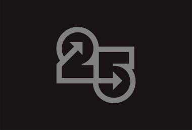 25 numara logo, Arrow kombinasyonlu 25 numaralı monogram, iş ve yıldönümü logoları için kullanılabilir, düz tasarım logo şablonu, vektör ilülasyonu