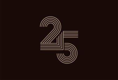  25 Numaralı Soyut Altın Logo, 25 Numaralı monogram çizim biçimi, doğum günü ve iş logosu şablonları, düz tasarım logosu, vektör illüstrasyonu için kullanılabilir