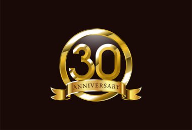 Altın daire tarzında 30. yıl dönümü kutlama logosu tasarımı