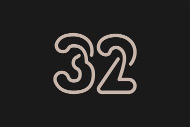 32 Numara Logo, Monogram Numara 32 logo çizgisi tarzı, yıldönümü ve iş logoları için kullanılabilir, düz tasarım logo şablonu, vektör çizimi