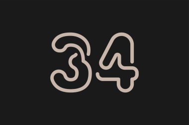 34 Numara Logo, Monogram No. 34 logo tarzı, yıldönümü ve iş logoları için kullanılabilir, düz tasarım logo şablonu, vektör çizimi