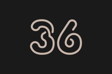 36 numaralı logo, 36 numaralı logo çizgisi tarzı, yıldönümü ve iş logoları için kullanılabilir, düz tasarım logo şablonu, vektör çizimi