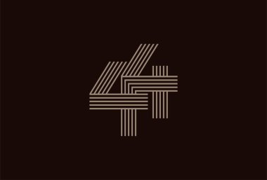  44 Numaralı Soyut Altın Logo, 44 Numaralı monogram çizim biçimi, doğum günü ve iş logosu şablonları, düz tasarım logosu, vektör illüstrasyonu için kullanılabilir