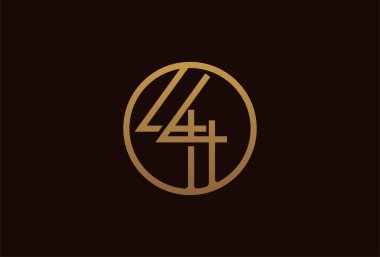 44 yıllık yıldönümü logosu, içinde sayı olan altın çizgi çemberi, altın sayı dizayn şablonu, vektör illüstrasyonu