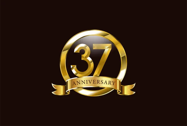 Year Anniversary Celebration Logo Design Golden Circle Style — Stock Vector