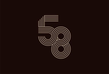 Soyut 58 Numara Logosu, Altın 58 numara monogram tarzı, yıldönümü ve iş logoları için kullanılabilir, düz tasarım logo şablonu, vektör ilülasyonu.