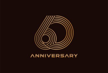 Soyut 60 Numara Logosu, Altın 60 numara monogram tarzı, yıldönümü ve iş logoları için kullanılabilir, düz tasarım logo şablonu, vektör ilülasyonu