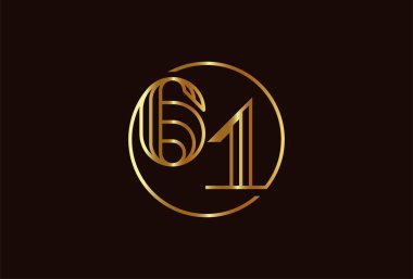  61 Numaralı Soyut Altın Logo, 61 Numaralı monogram çizgisi biçimi, doğum günü ve iş logosu şablonları, düz tasarım logosu, vektör illüstrasyonu için kullanılabilir