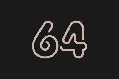 64 numaralı logo, 64 numaralı logo çizgisi tarzı, yıldönümü ve iş logoları için kullanılabilir, düz tasarım logo şablonu, vektör çizimi