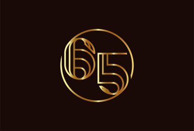 65 Numaralı Soyut Altın Logo, 65 Numaralı monogram çizim biçimi, doğum günü ve iş logosu şablonları, düz tasarım logosu, vektör illüstrasyonu için kullanılabilir