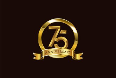 Altın daire tarzında 75 yıllık kutlama logosu tasarımı