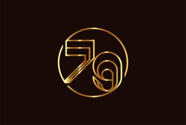79 Numaralı Soyut Altın Logo, 79 Numaralı monogram çizim biçimi doğum günü ve iş logosu şablonları, düz tasarım logosu, vektör çizimi için kullanılabilir