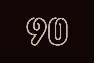 90 numaralı logo, 90 numaralı logo çizgisi tarzı, yıldönümü ve iş logoları için kullanılabilir, düz tasarım logo şablonu, vektör çizimi.