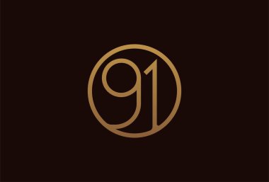 91 yıl dönümü logosu, içinde numarası olan altın çizgi çemberi, altın sayı dizayn şablonu, vektör illüstrasyonu.