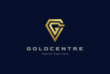 Baş GC veya CG elmas logo tasarımı. Altın rengi elmas kombinasyonlu GC harfi. Mücevher ve şirket logoları için kullanılabilir. vektör illüstrasyonu