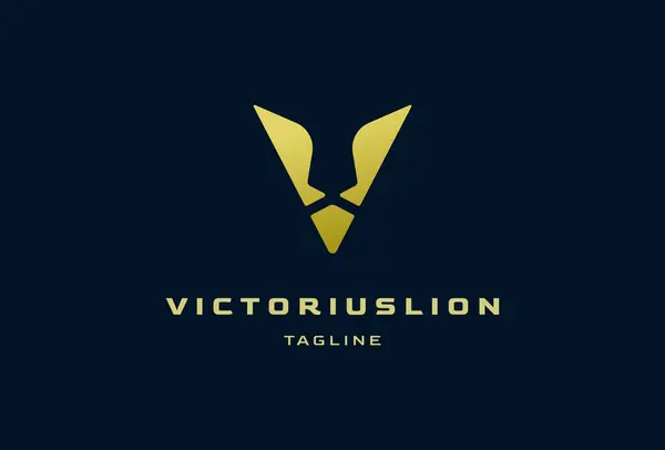 V Lion Logosu, V harfini oluşturan minimalist aslan, Düz Vektör Logo Tasarım Şablonu, vektör çizimi