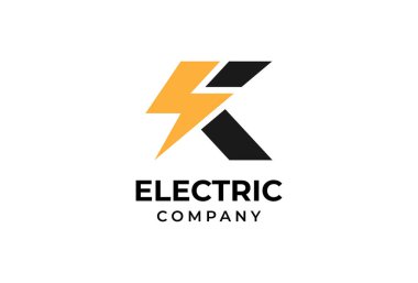 Elektrik Logosu, K harfi gök gürültüsü sürgüsü kombinasyonu, elektrik tasarım logo şablonu, vektör illüstrasyonu