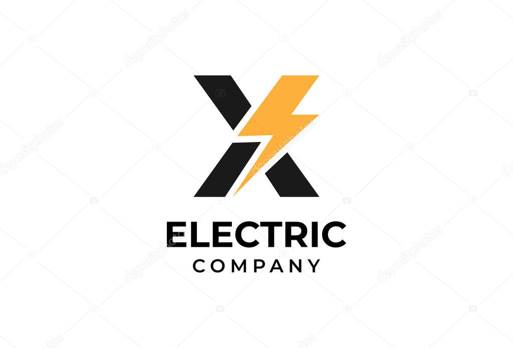 Initial Letter X Electric Logo, letter X and thunnder bolt combination isolated on white background, Flat style Logo Design Template element, vector illustration