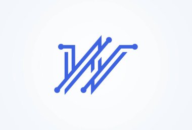 W harfi teknoloji logosu, W harfi teknoloji stili logo tasarımı ilhamı, Düz Vektör logosu tasarımı, vektör illüstrasyonu