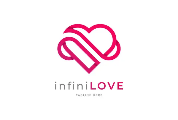 Logoyu seviyorum. Sonsuzluk simgesi kombinasyonlu kalp, marka ve şirket logoları için kullanılabilir, düz tasarım logo şablonu, vektör ilülasyonu