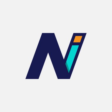 İlk harf In veya NI Logo, Monogram I harfi I ile N kombinasyonu, tasarım logo şablonu ögesi, vektör illüstrasyonu