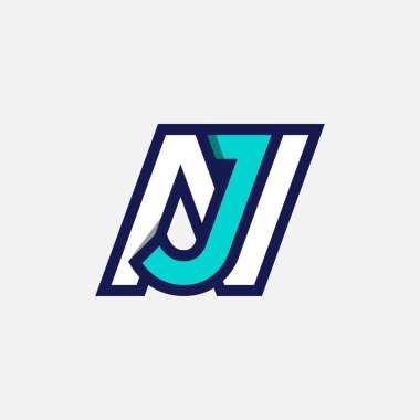 İlk harf JN veya NJ Logosu, N kombinasyonlu Monogram Logosu J harfi, tasarım logosu şablonu, vektör çizimi