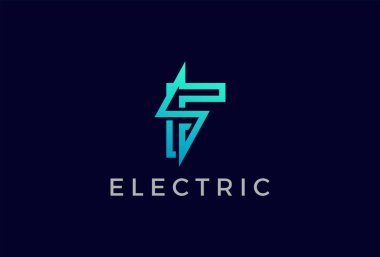 F harfi elektrik logosu, yıldırım kombinasyonlu soyut F harfi, tunder bolt tasarım logo şablonu, vektör illüstrasyonu